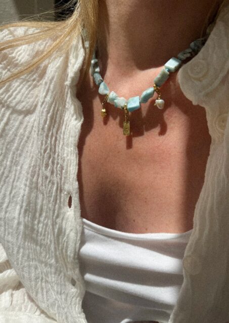Larimar Pebble & Charms Necklace